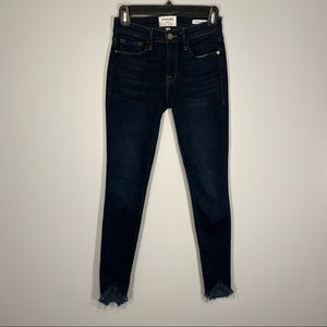 Frame Denim Le Skinny De Jeanne Frayed Sweetheart Hem Womens 24 Longstreet Blue